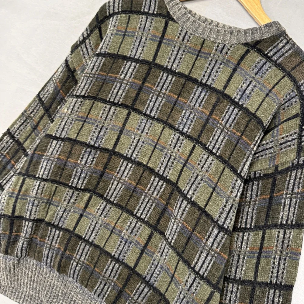 Vintage Dockers Plaid Crewneck Sweater Large‎ Green Brown Gray Retro Pullover